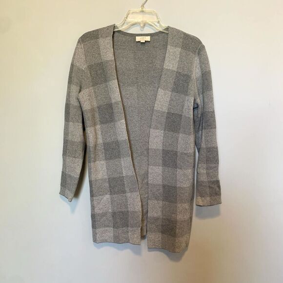 Loft Outlet Petite XSP Open Front Cardigan GRAY PLAID Duster Fall Career - Picture 1 of 2
